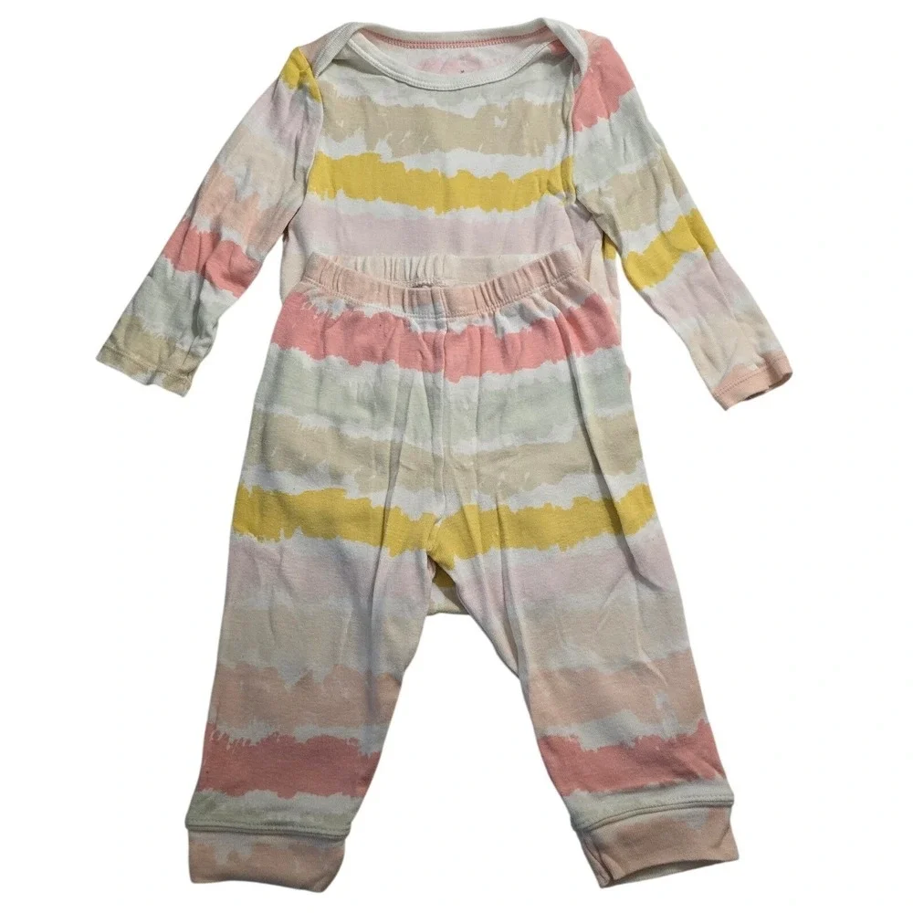 Cloud Island Baby Girls 12M Watercolor Stripe Bodysuit and Pants 2pc Set Cotton